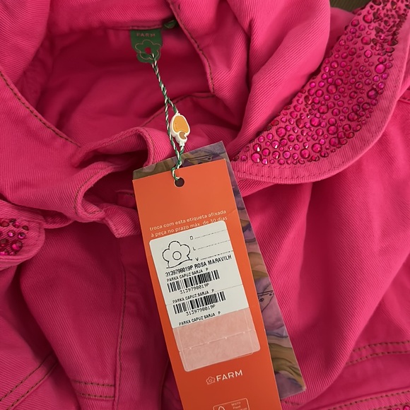 Farm Rio Barbie Pink Twill Hooded Parka Oversized Sz S - Picture 4 of 4